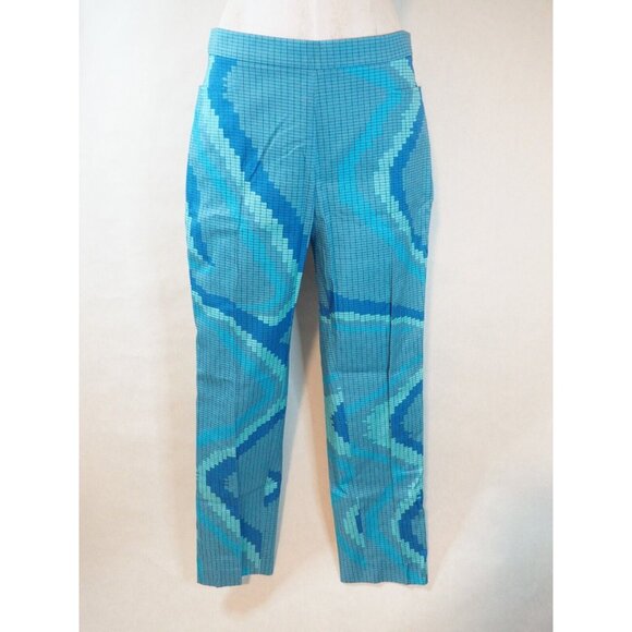 AKRIS Blue Geometric Windowpane Geometric Slim Leg Pants, Size 8 (US) 40 (FR) - Picture 1 of 12